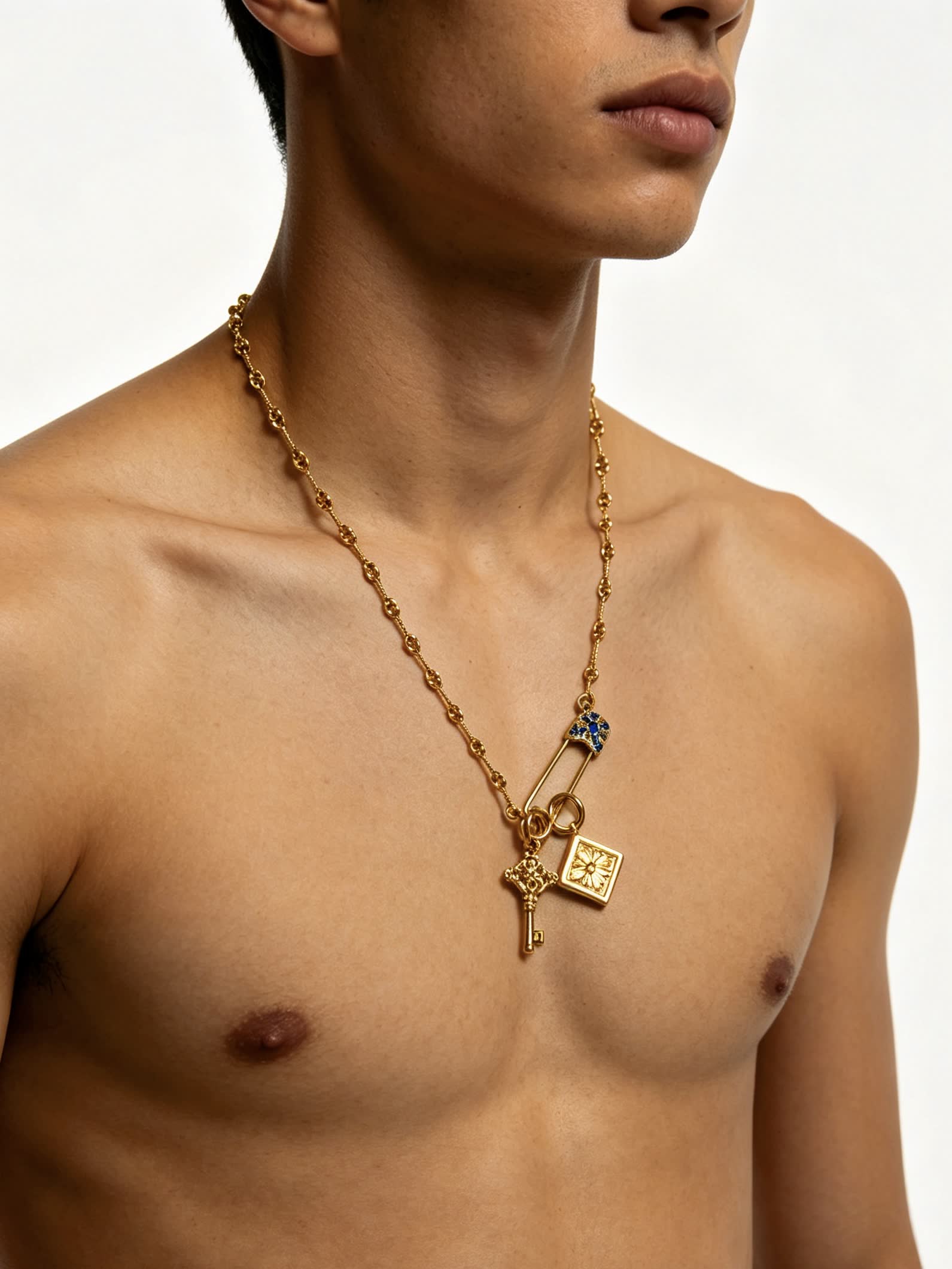 Chrome Hearts Gold-Plated Necklace with Key and Square Charm